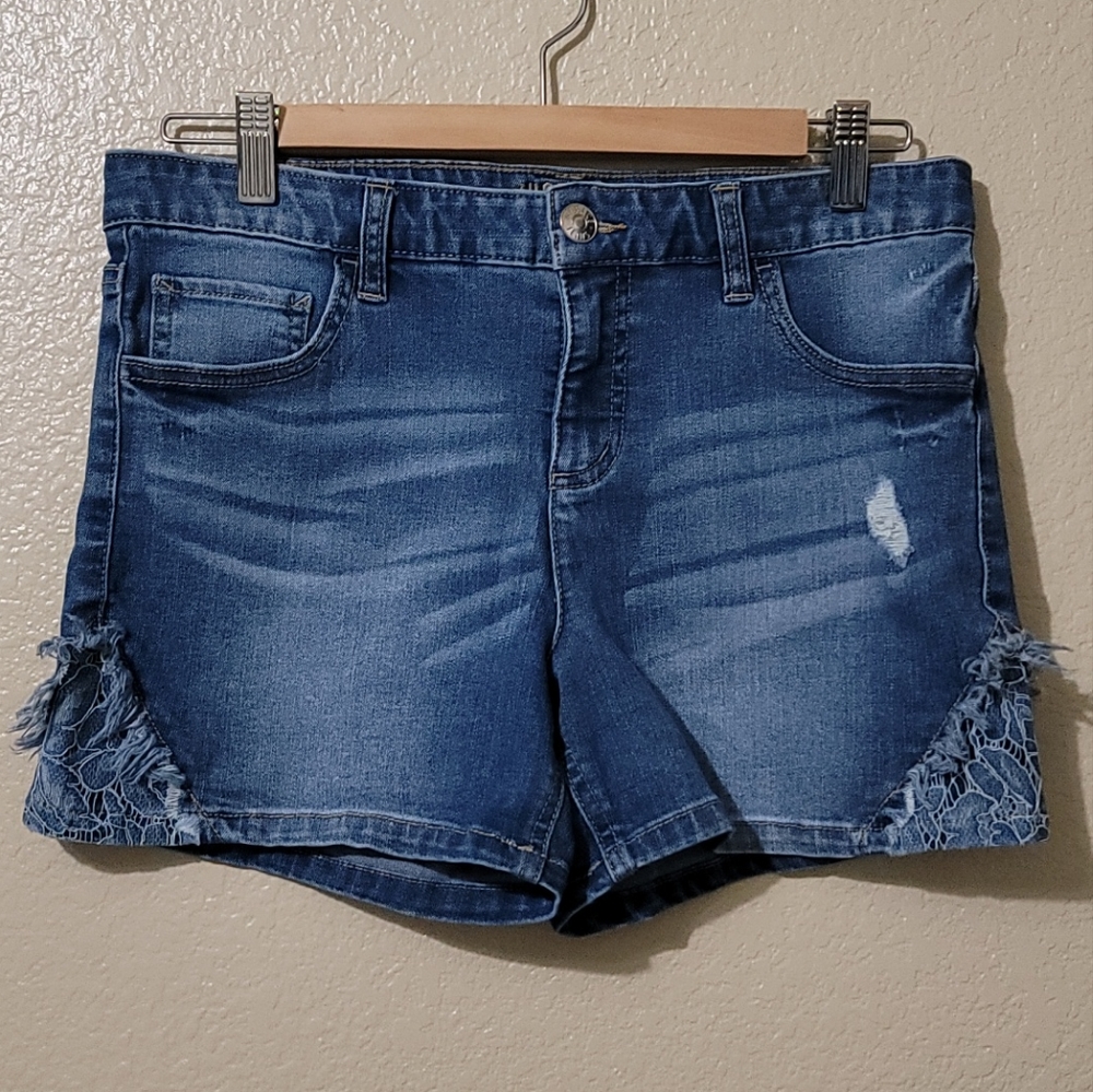 Justice Shorts Girls Size 16 Classic Blue Denim Stretch Casual Distressed Lace